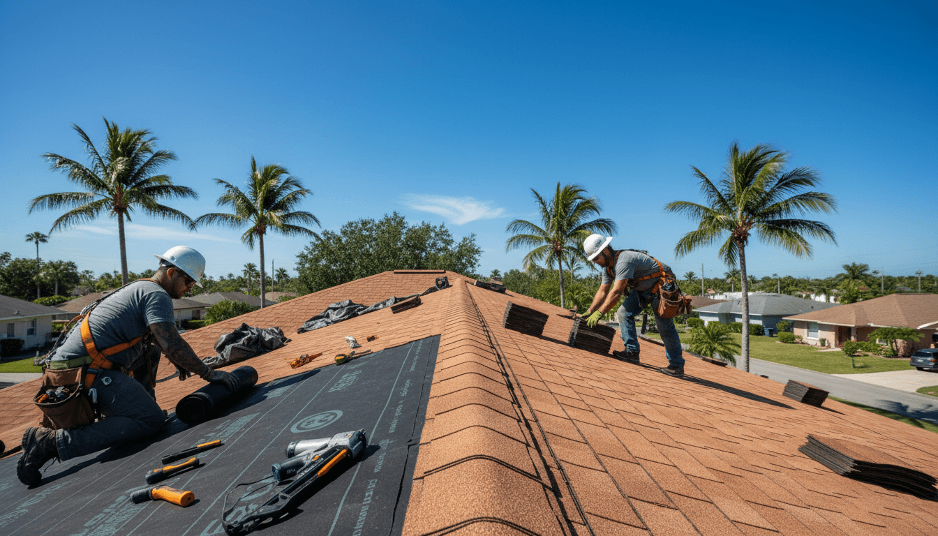 Summit Roofing Solutions team installing new residential roof in Pensacola