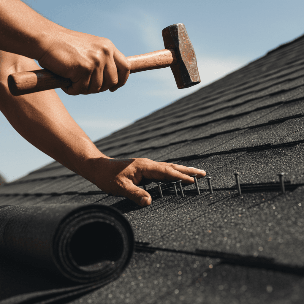 Professional roofer welcoming customers on a residential rooftop