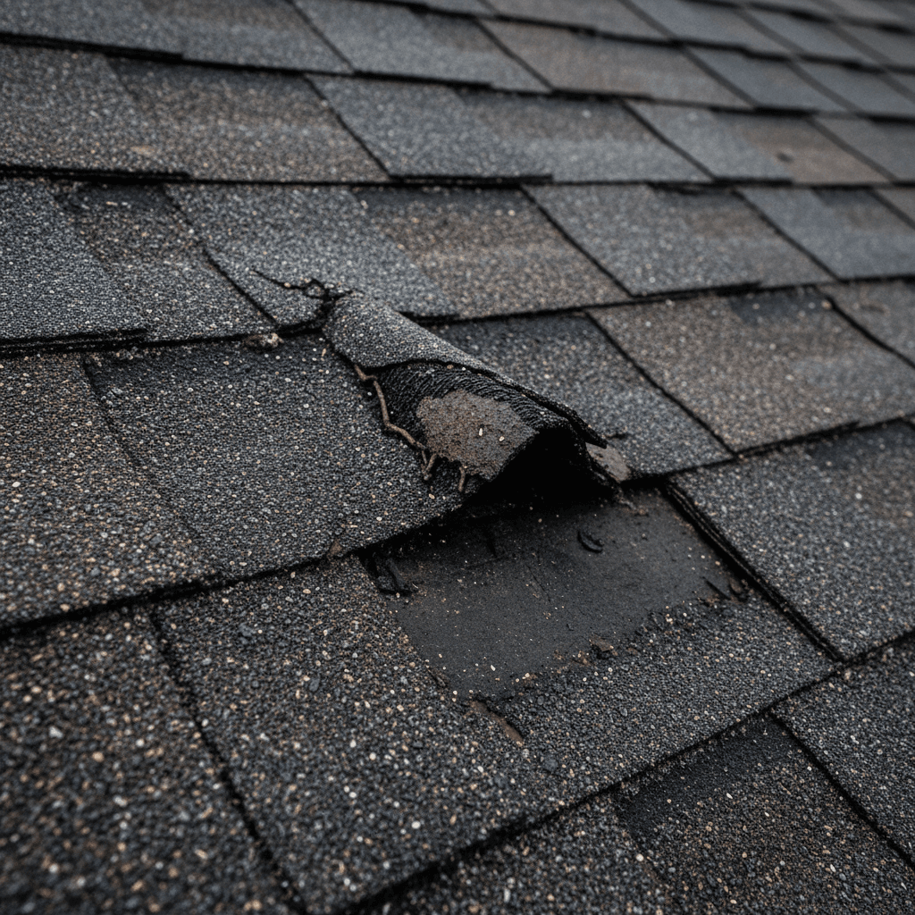 Hail damage visible on roof shingles