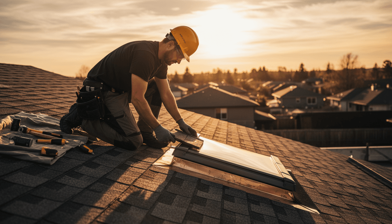 Professional roofing contractor conducting a roof inspection