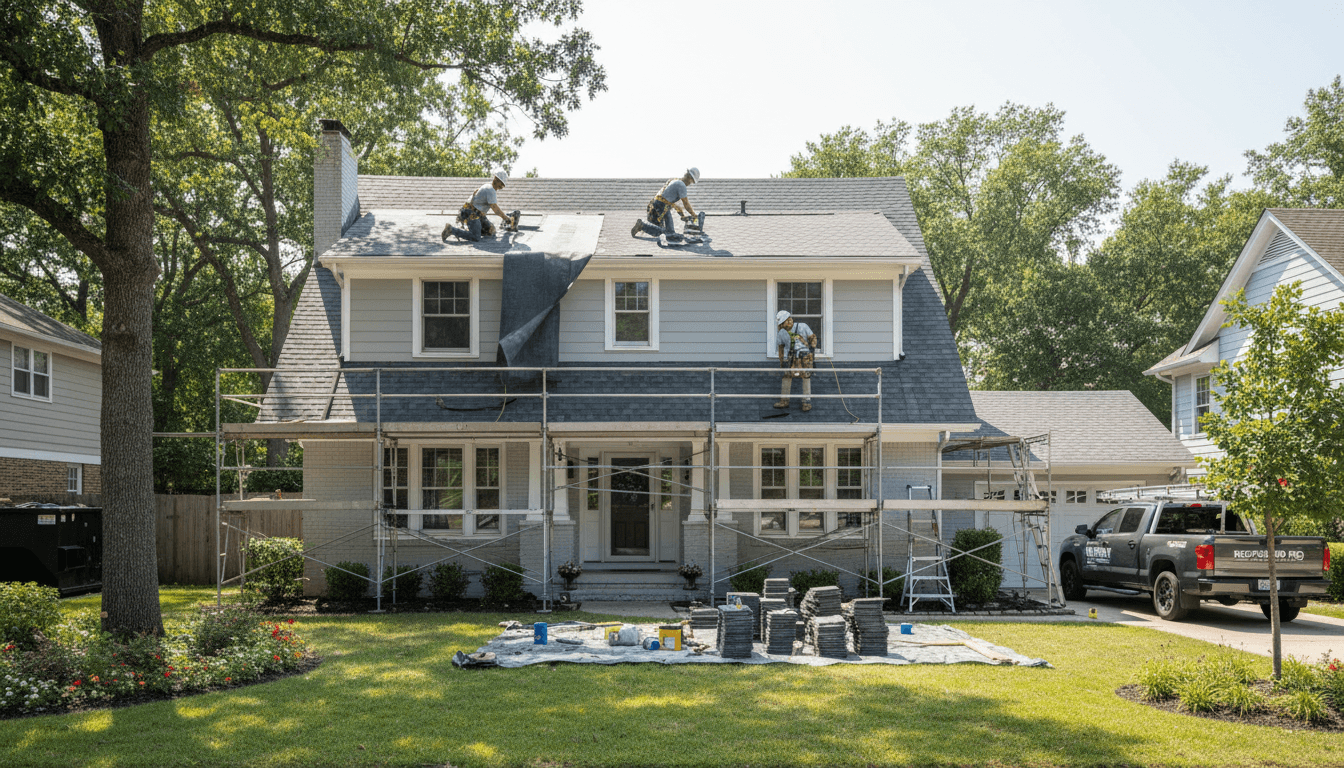 Roof replacement installation with professional crew